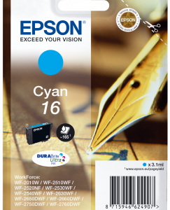 Epson 16 cyan blækpatron 3,1ml original Epson C13T16224010