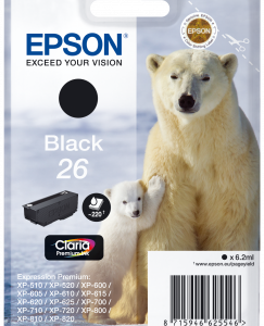Epson 26 sort blækpatron 6,2ml original Epson C13T26014010