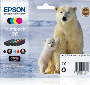 Epson 26 multipack BK+C+M+Y blækpatron 19,7ml original C13T26164010