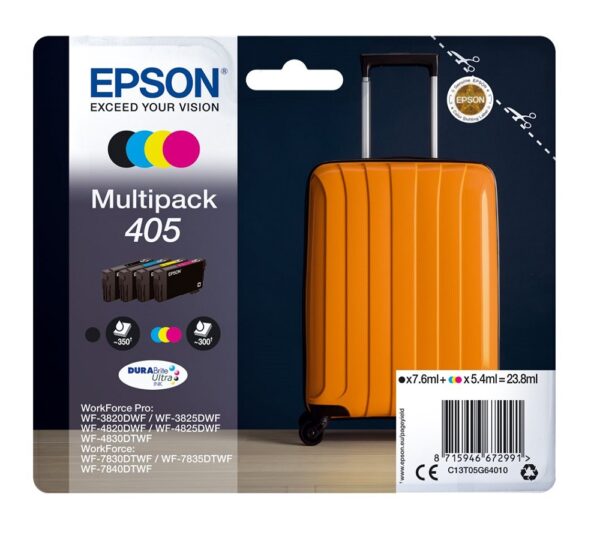 Multipack! Epson 405 BK/C/M/Y blækpatron original 23,8ml Epson C13T05G64010 4 stk.