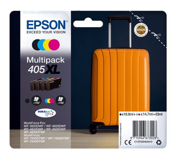 Multipack! Epson 405XL BK/C/M/Y blækpatron original 63ml Epson C13T05H64010 4 stk.