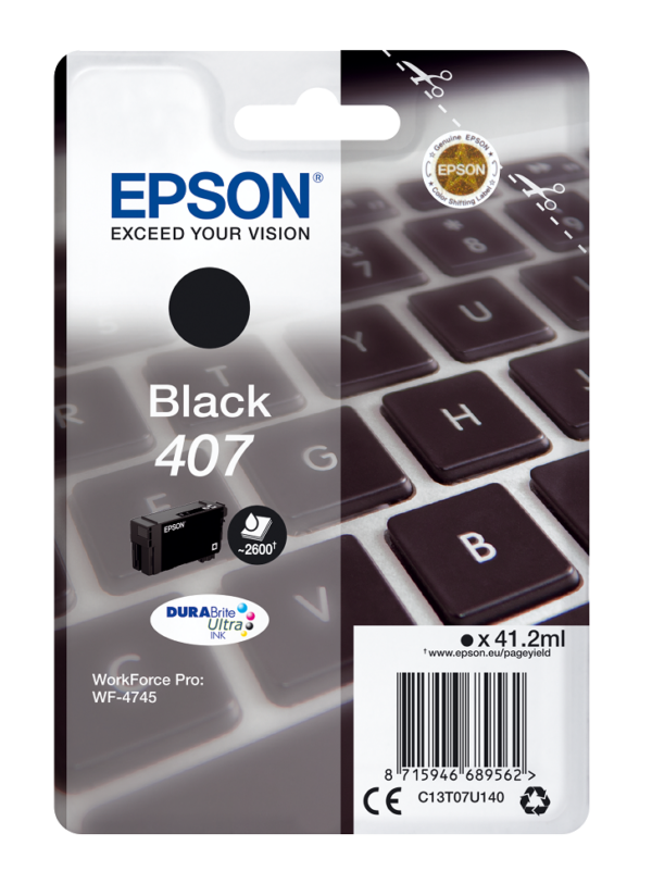 Epson 407 sort blækpatron original 41,2ml Epson C13T07U140