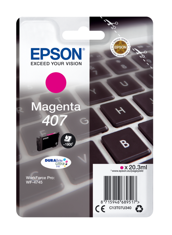 Epson 407 magenta blækpatron original 20,3ml Epson C13T07U340