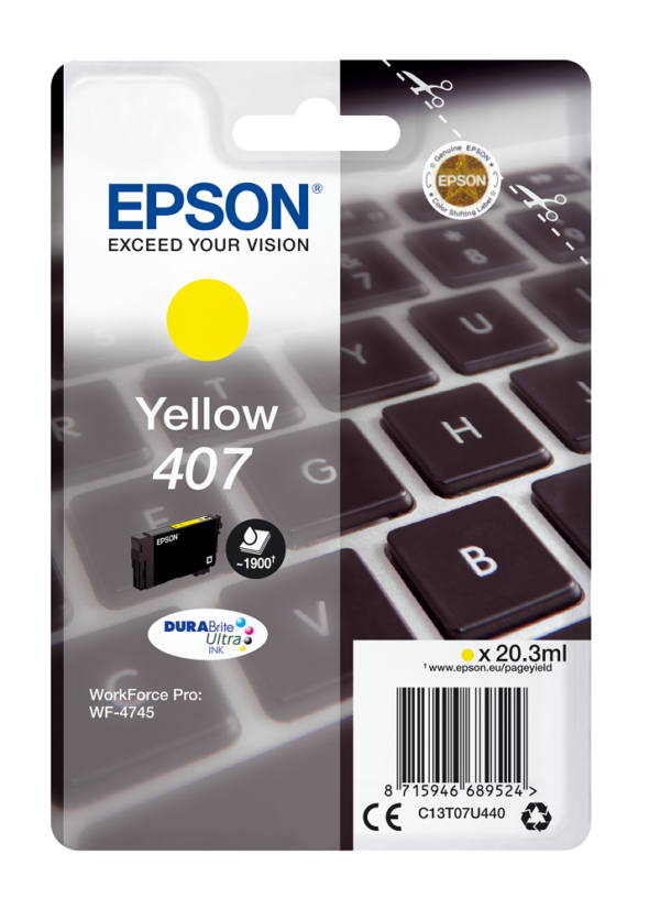 Epson 407 gul blækpatron original 20,3ml Epson C13T07U440