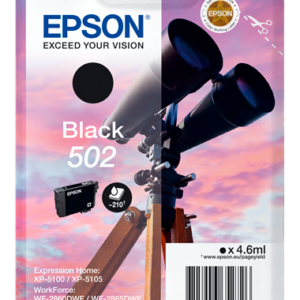Epson 502 sort blækpatron 4,6ml original C13T02V14010