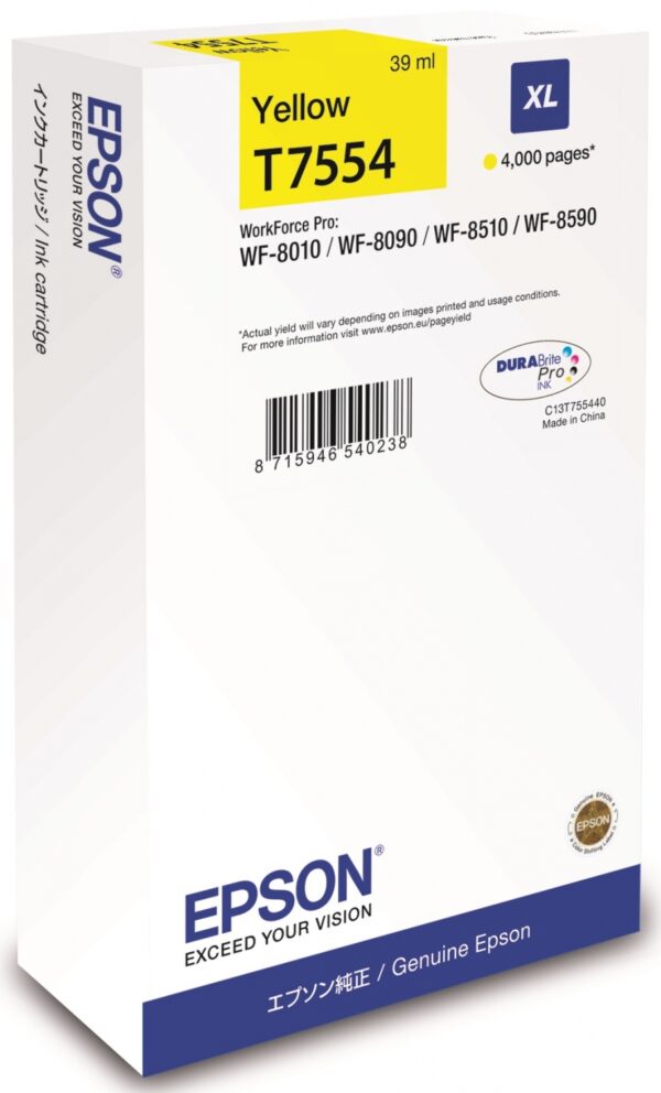 Epson T7554 gul blækpatron 39ml original Epson C13T755440